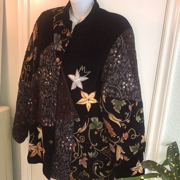 Alex Kim Boho Embroidered Beaded Blazer Jacket Size Medium Floral Patchwork - Picture 4 of 17